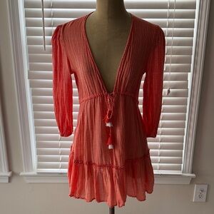 Coral Tassel Tie V-Neck Swim Coverup